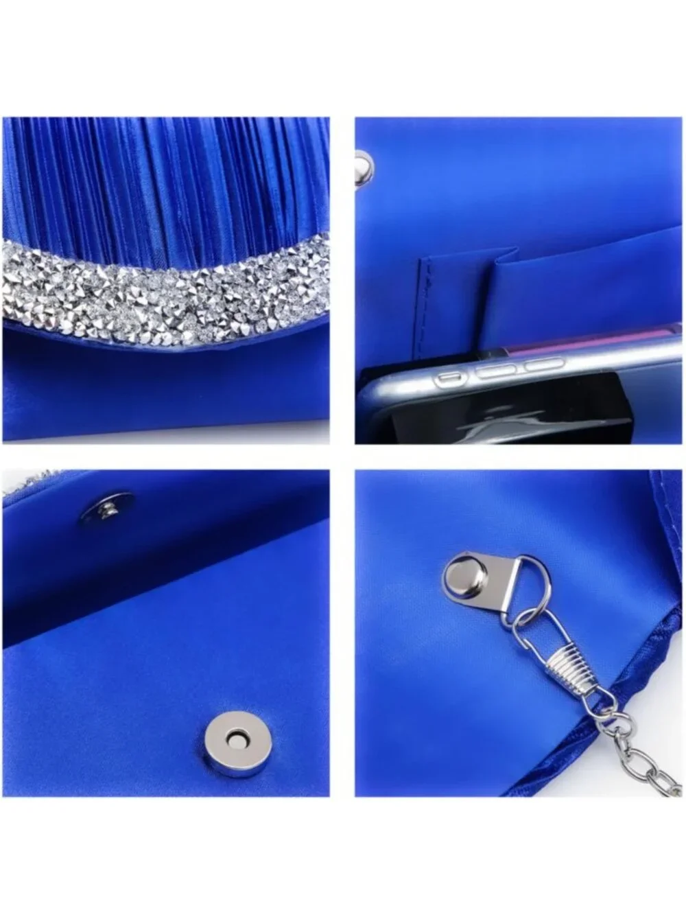Women's Blue Rhinestone Evening Clutch Purse Formal Hand Bag Prom Party Bag